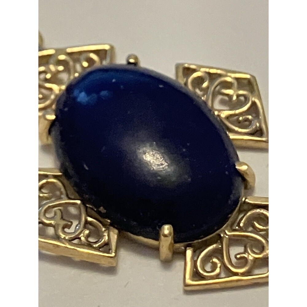 10K Yellow Gold Lapis Lazuli Cross Pendant Filigree Charm JAM Hallmark Vintage - Picture 6 of 8